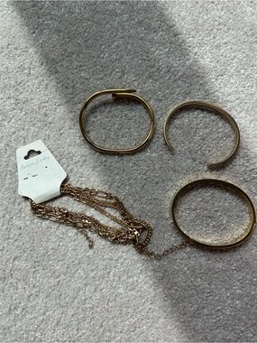 Gold Tone Bracelet and Chain Set